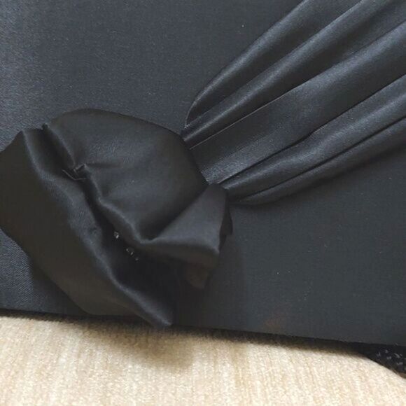 Black Satin Evening Shoulder Bag With Rhinestone Center Bow - Picture 7 of 10